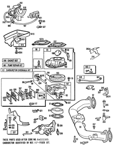 Carburetor Assembly,manifold 3 Diagram and Parts List for 401707-0510-XX  Briggs and Stratton Engine